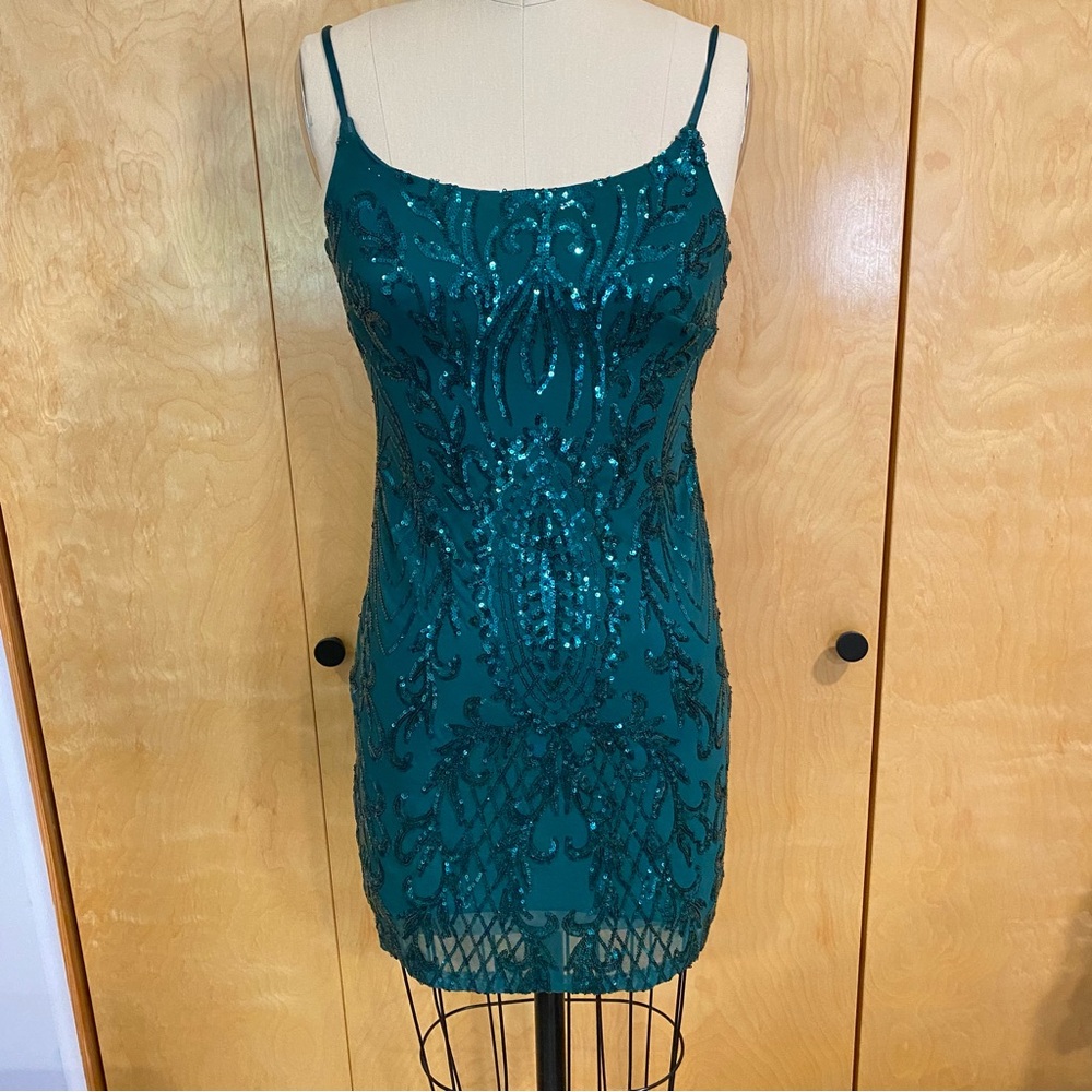 Crystal sky green Sequin mini Dress